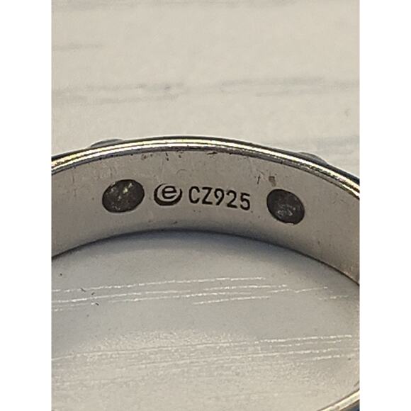 925 Sterling Silver C Z Blue Enamel Band Ring Size 7 "Optimistic" Engraved Insid - Picture 3 of 5